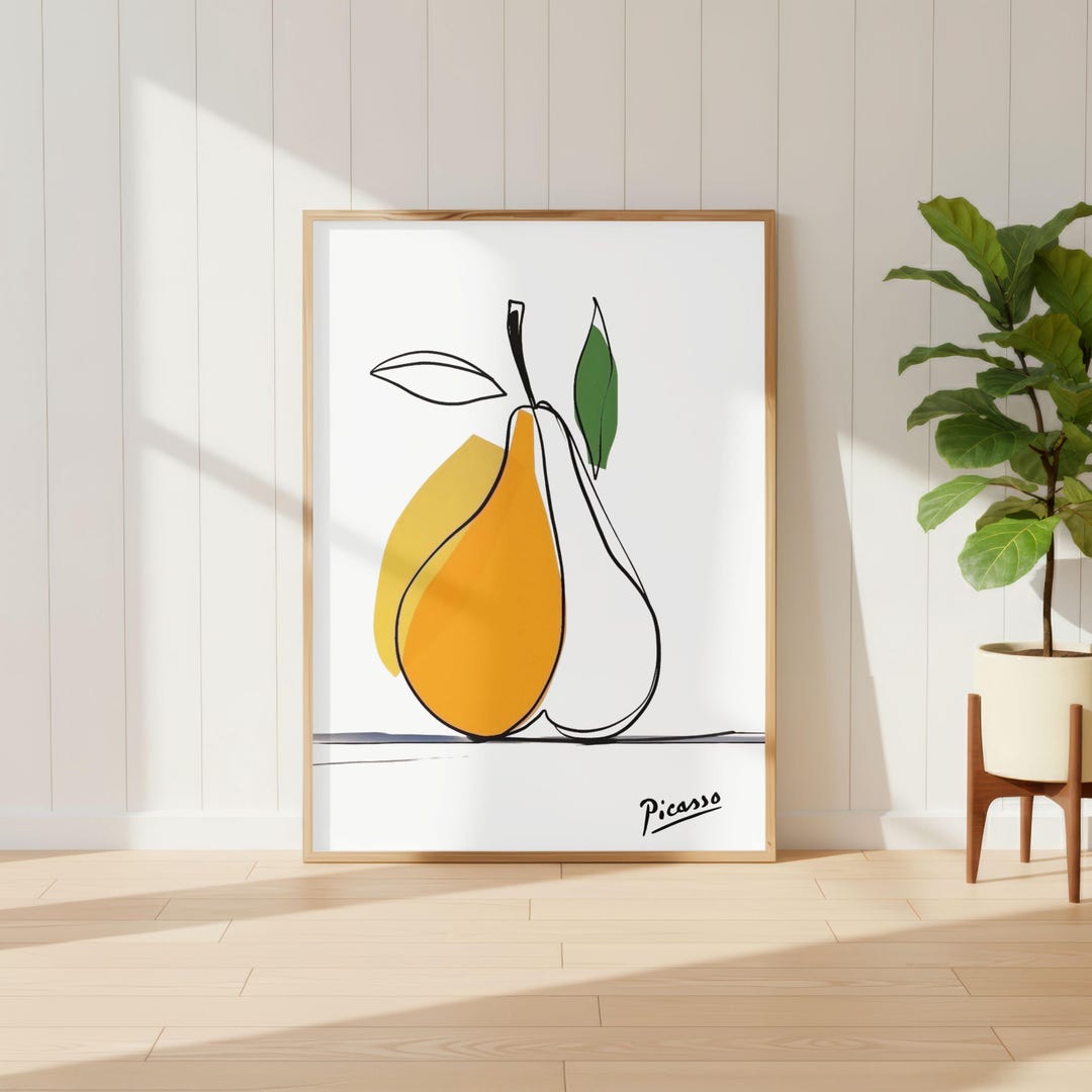Picasso Inspired Abstract Pear Line Art Print Yellow Minimalist ...