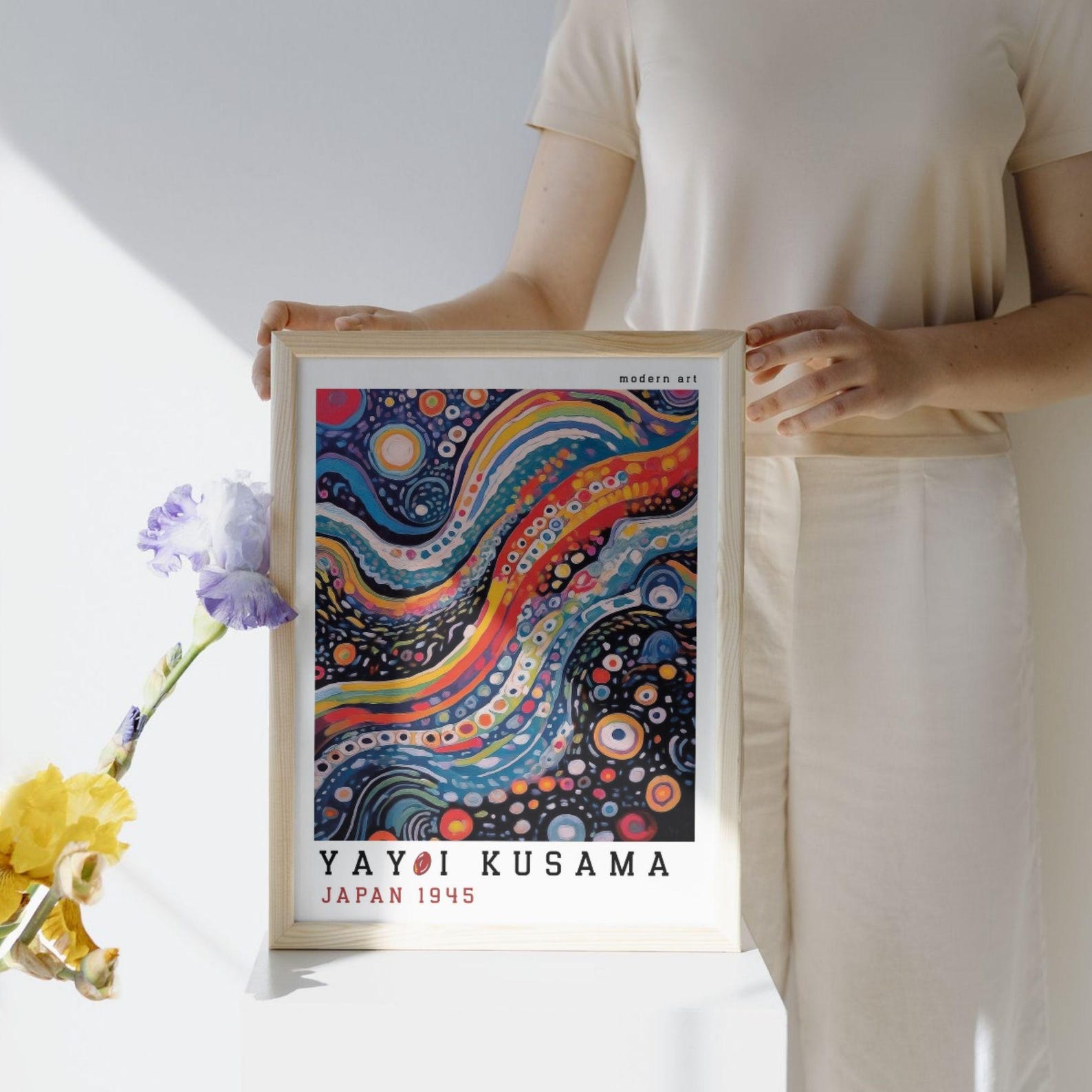 Yayoi Kusama Poster - Japanese Wall Art - Kusama Rainbow Cosmic Waves ...