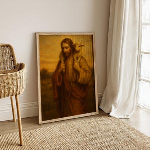 Jesus the Good Shepherd Art Print - Religious Christian Wall Decor - Vintage Spiritual Painting for Faith-Based Home or Church Display