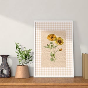 Floral jaune vintage - Illustration impression abstraite, peinture vintage botanique vintage, décoration tendance numérique téléchargeable, art mural jaune