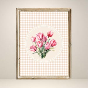 Vintage Tulip Illustration Print  Pink Wall Art Abstract Vintage Painting Vintage Botanical Digital Downloadable Art Trendy Decor Cornflower