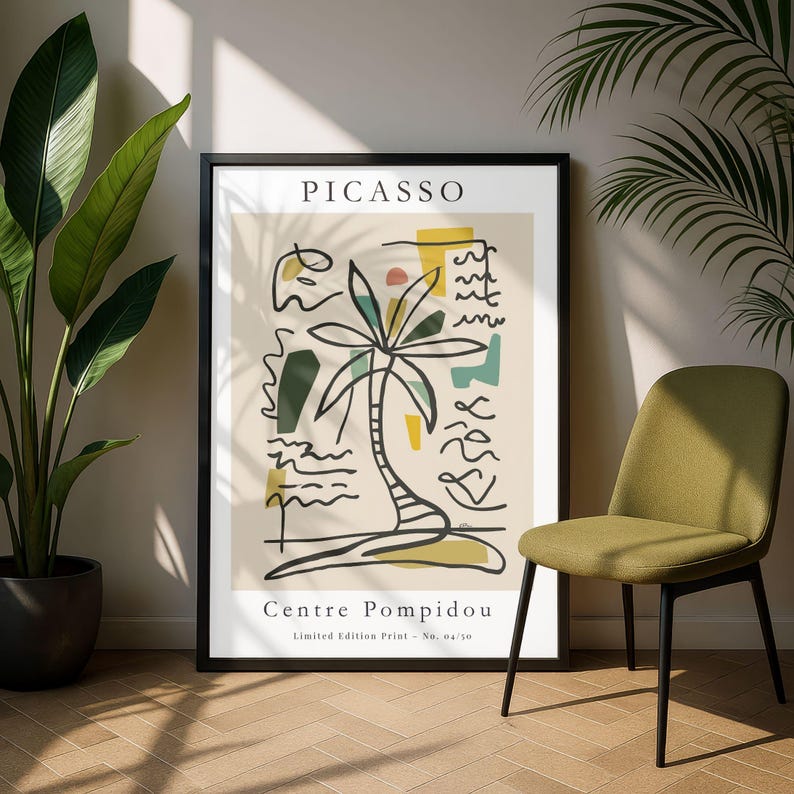 Picasso Exhibition Print: Abstract Palm Tree Line Art, Mid Century Boho ...