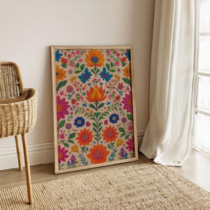 Traditional Indian Vintage Pichwai Painting Indian Floral Printable Wall Art Floral Print Indian Folk Art Floral Poster Living Room Deco