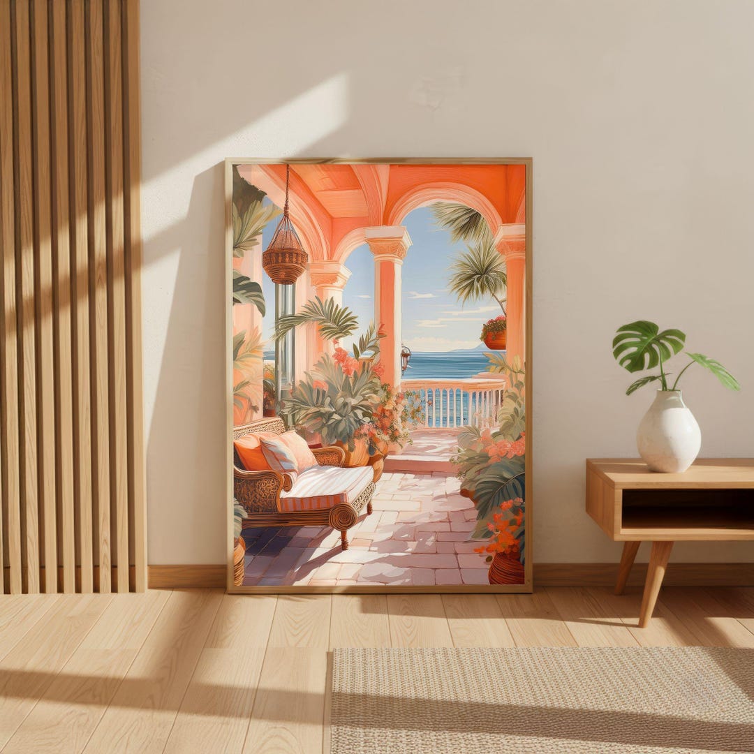 Mediterranean Terrace Wall Art, Coastal Veranda Poster, Italian Villa ...