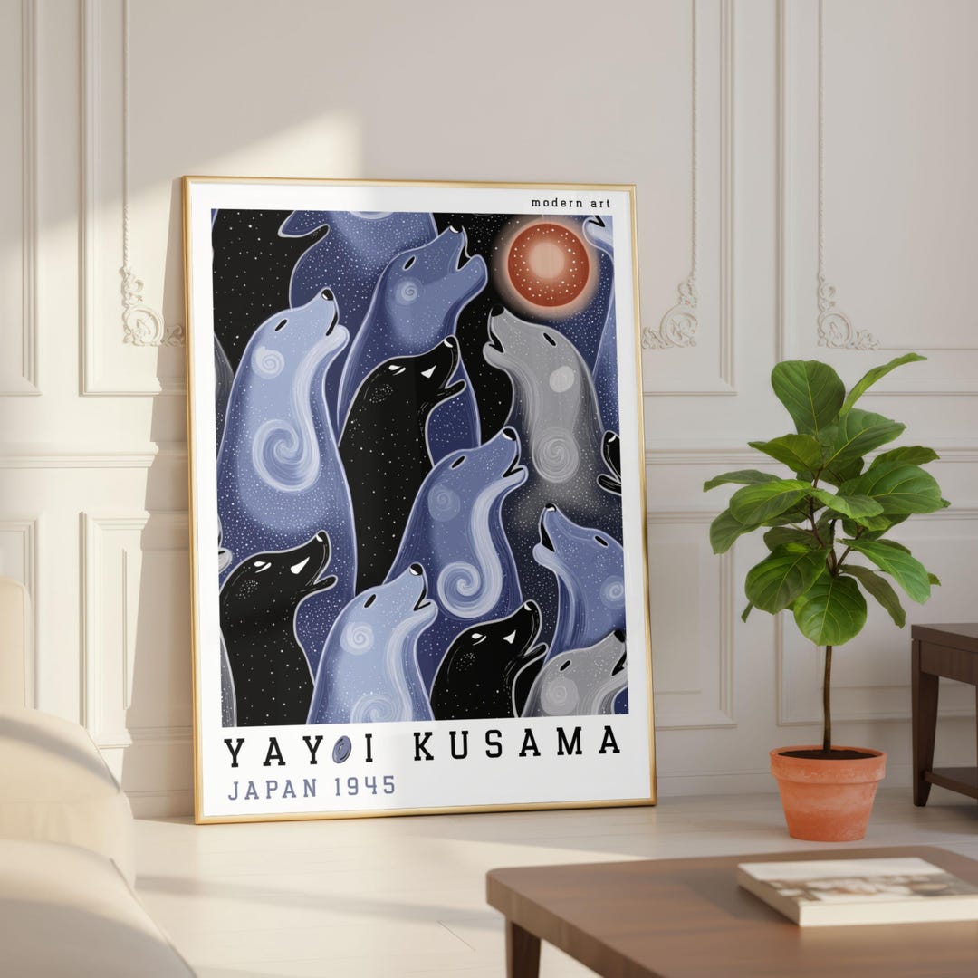 Yayoi Kusama Inspired Wolf Poster Night Sky Art Print Surreal Animal ...