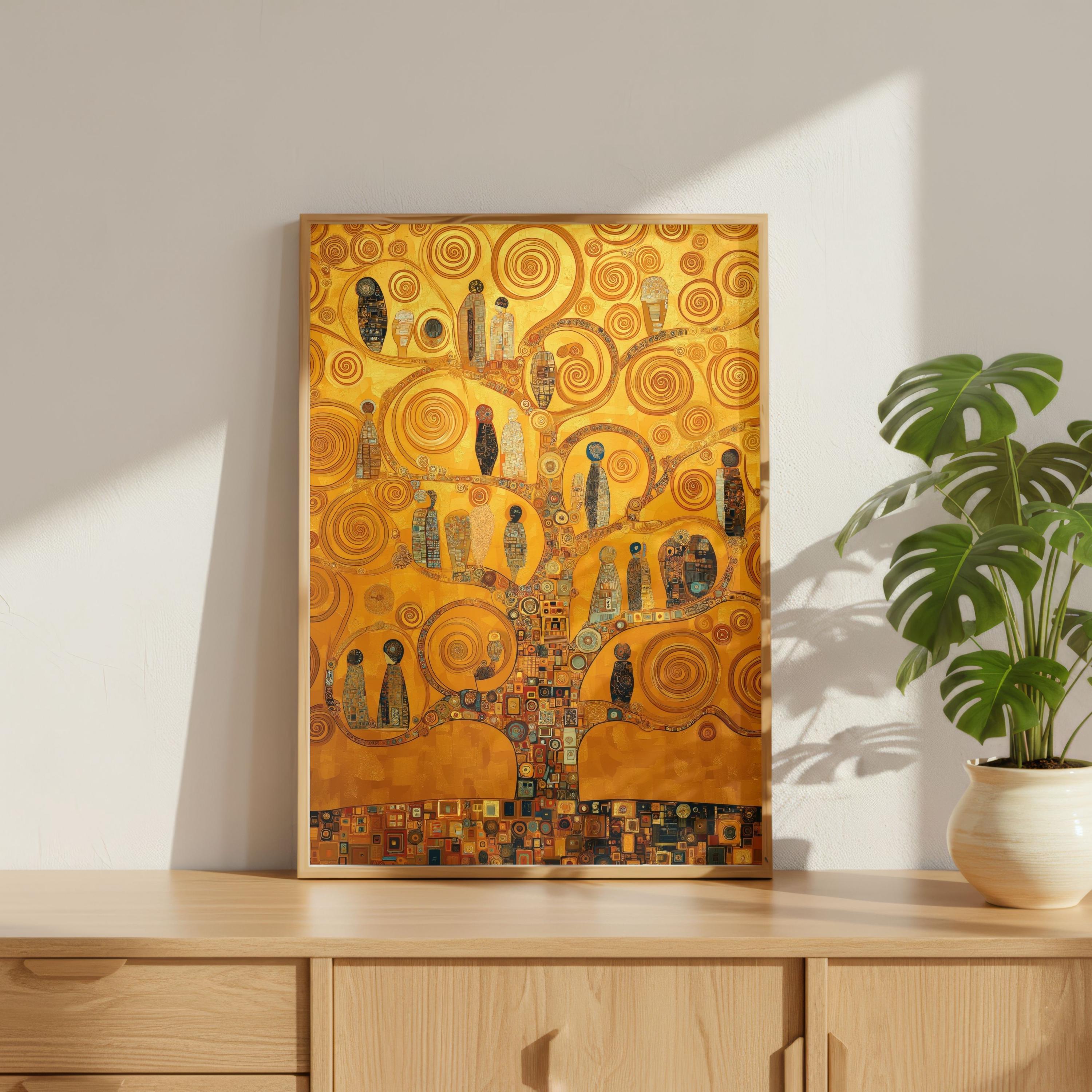 Klimt Inspired Tree of Life Poster, Art Nouveau Golden Wall Art Print ...