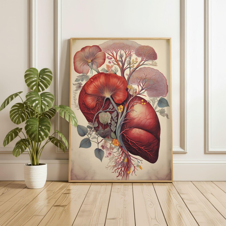 Botanical Heart Anatomy Art Print, Vintage Medical Decor - Etsy
