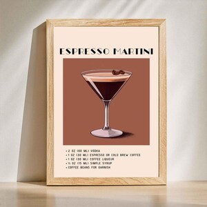 ESPRESSO MARTINI Cocktail Print | Brown Minimalist Retro Digital Art | Bar Cart Decor Digital Download Printable Bar Cart Retro Vintage Art