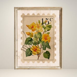 Vintage Yellow Floral Illustration Print Abstract Vintage Painting Vintage Botanical Digital Downloadable Trendy Decor Yellow Wall Art Retro