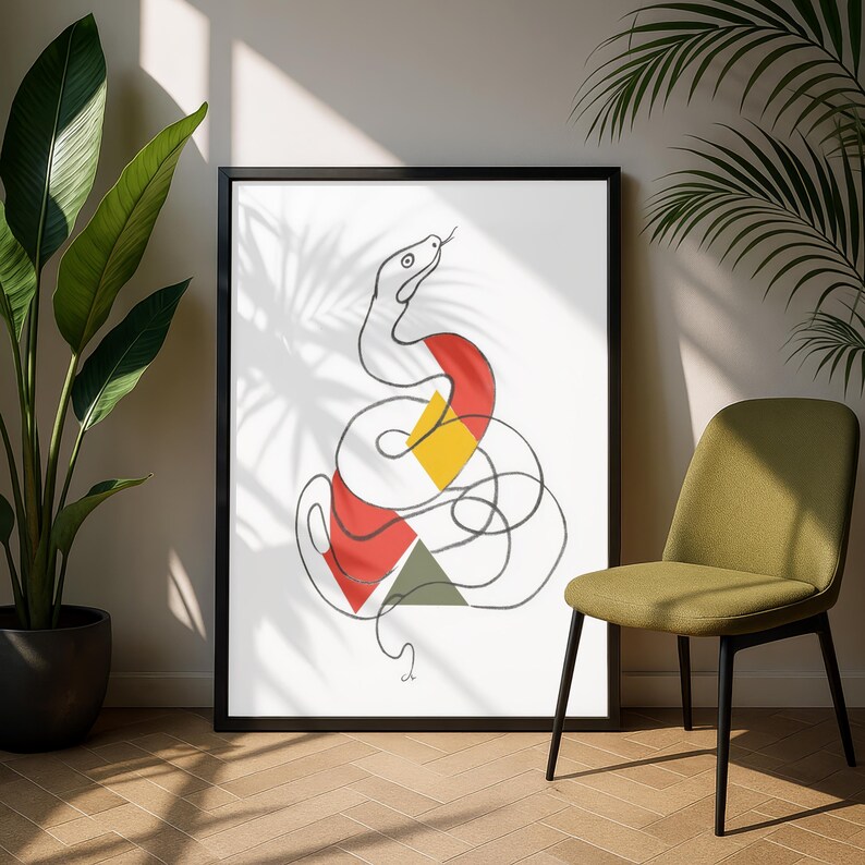 Picasso Snake Poster, Abstract Line Art, Minimal Geometric Animal Wall ...