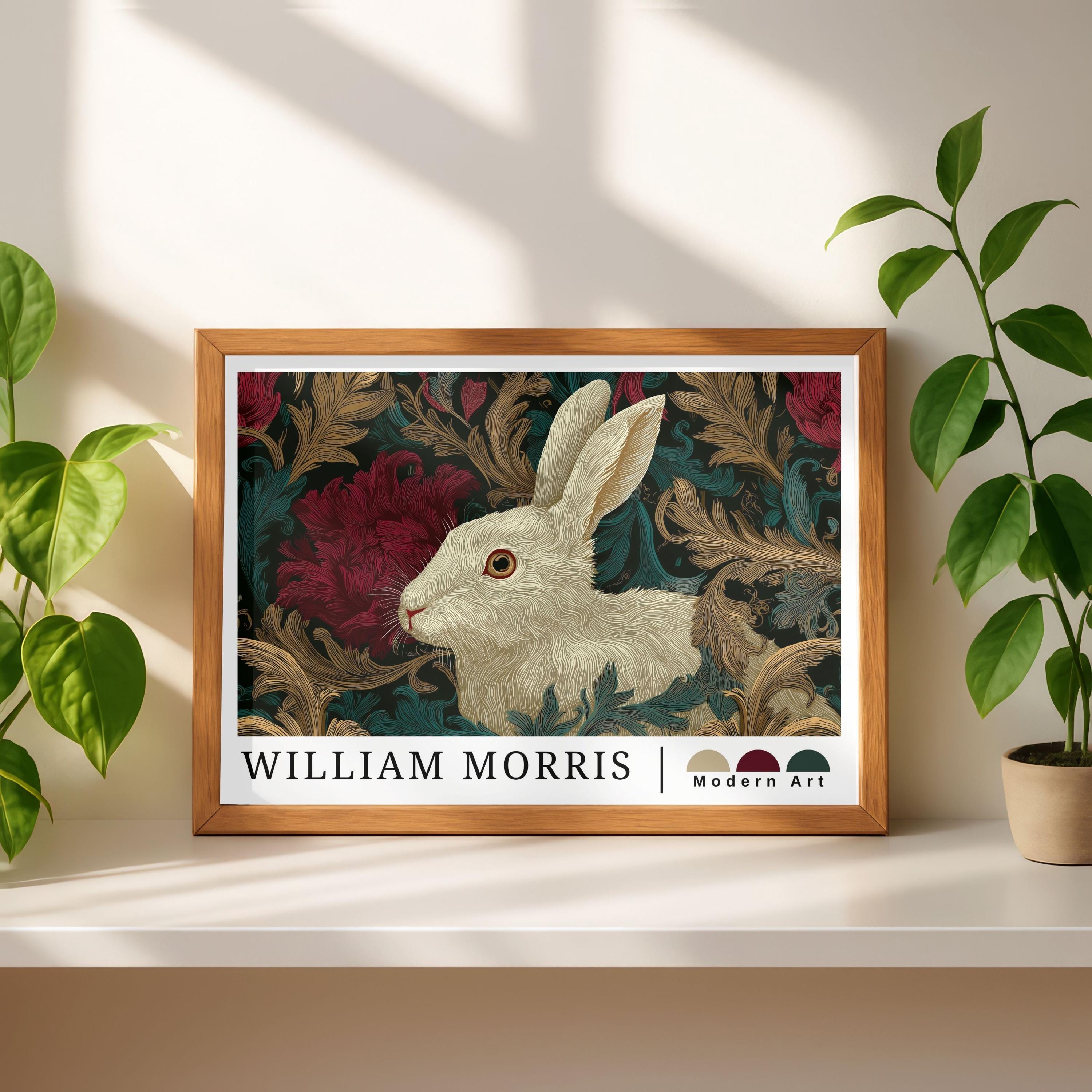 William Morris Inspired Rabbit Poster, Vintage Floral Bunny Wall Art ...