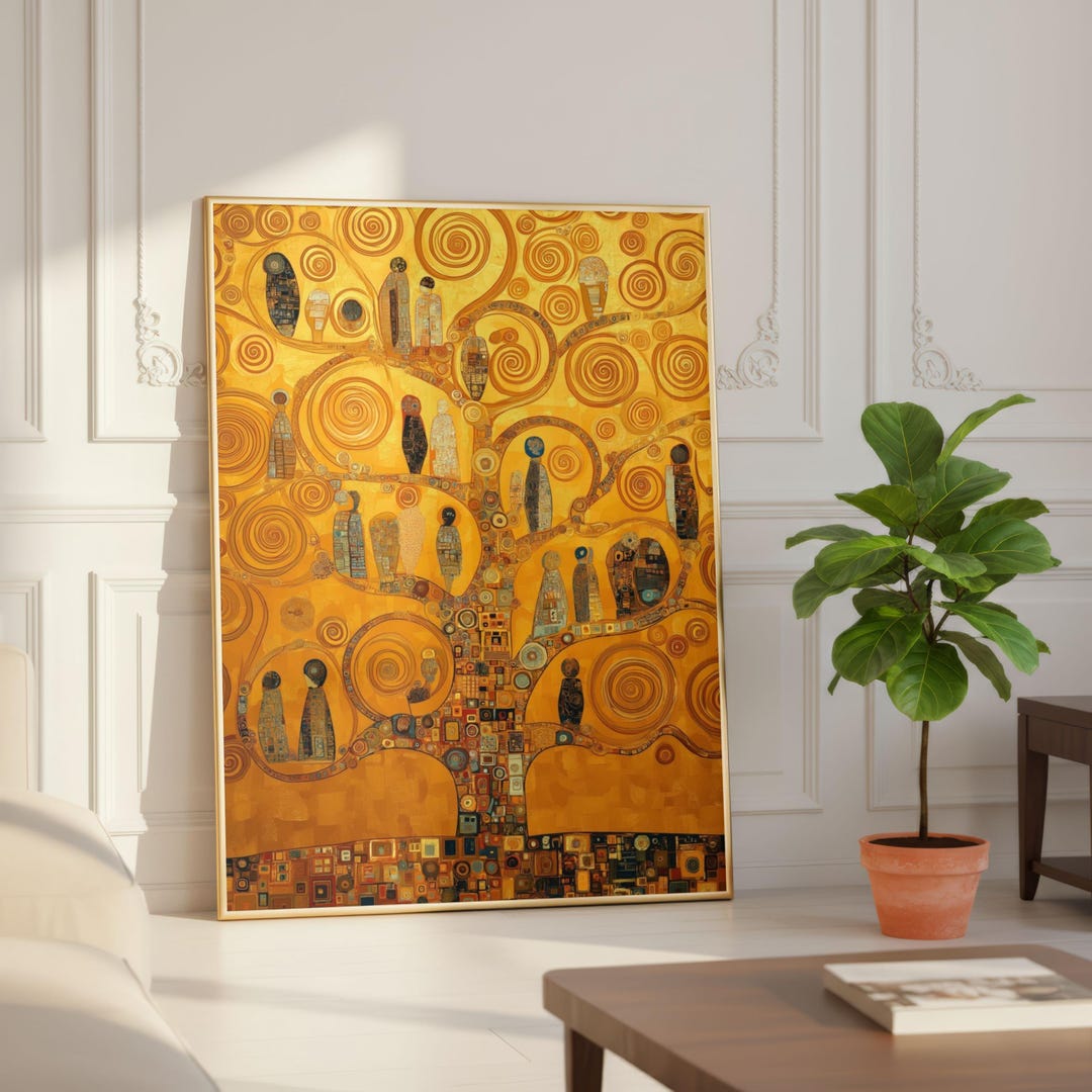 Klimt Inspired Tree of Life Poster, Art Nouveau Golden Wall Art Print ...