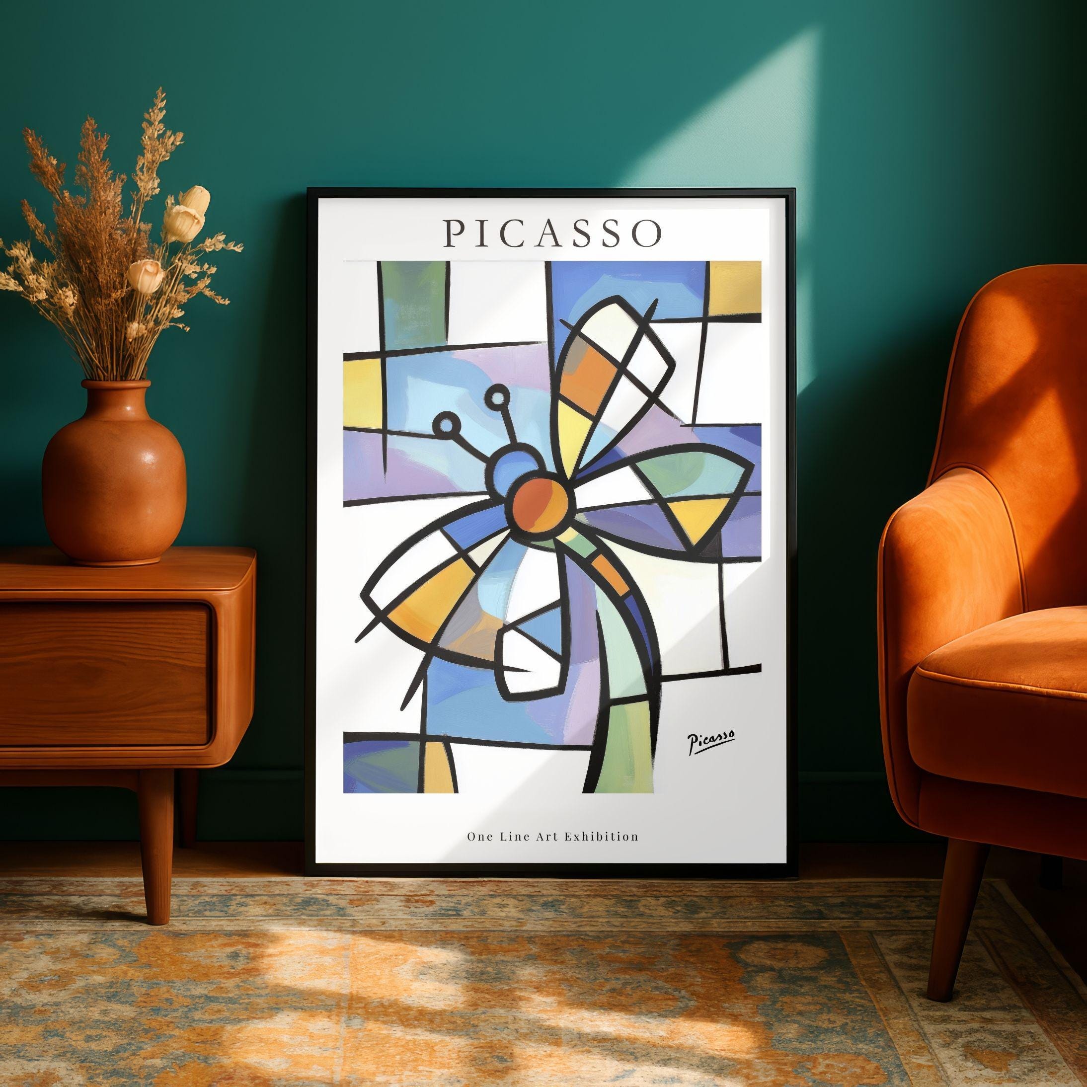 Picasso Exhibition Poster, Abstract Butterfly Cubism Wall Art, Colorful ...