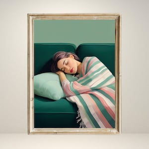 Emerald Green Abstract People Large Wall Art Contemporary Artwork Minimalist Print Living Room Wall Art Stripe Woman Print Digital Download