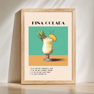 PINACOLADA Cocktail Print | Green Minimalist Retro Digital Art | Bar Cart Decor | Digital Download Printable | Bar Cart Retro | Vintage Art