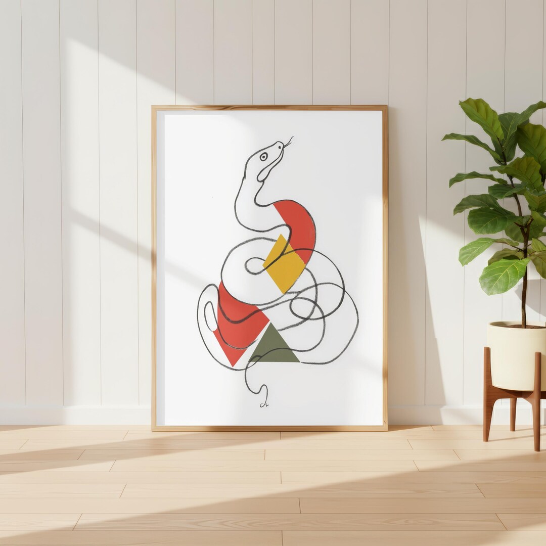 Picasso Snake Poster, Abstract Line Art, Minimal Geometric Animal Wall ...