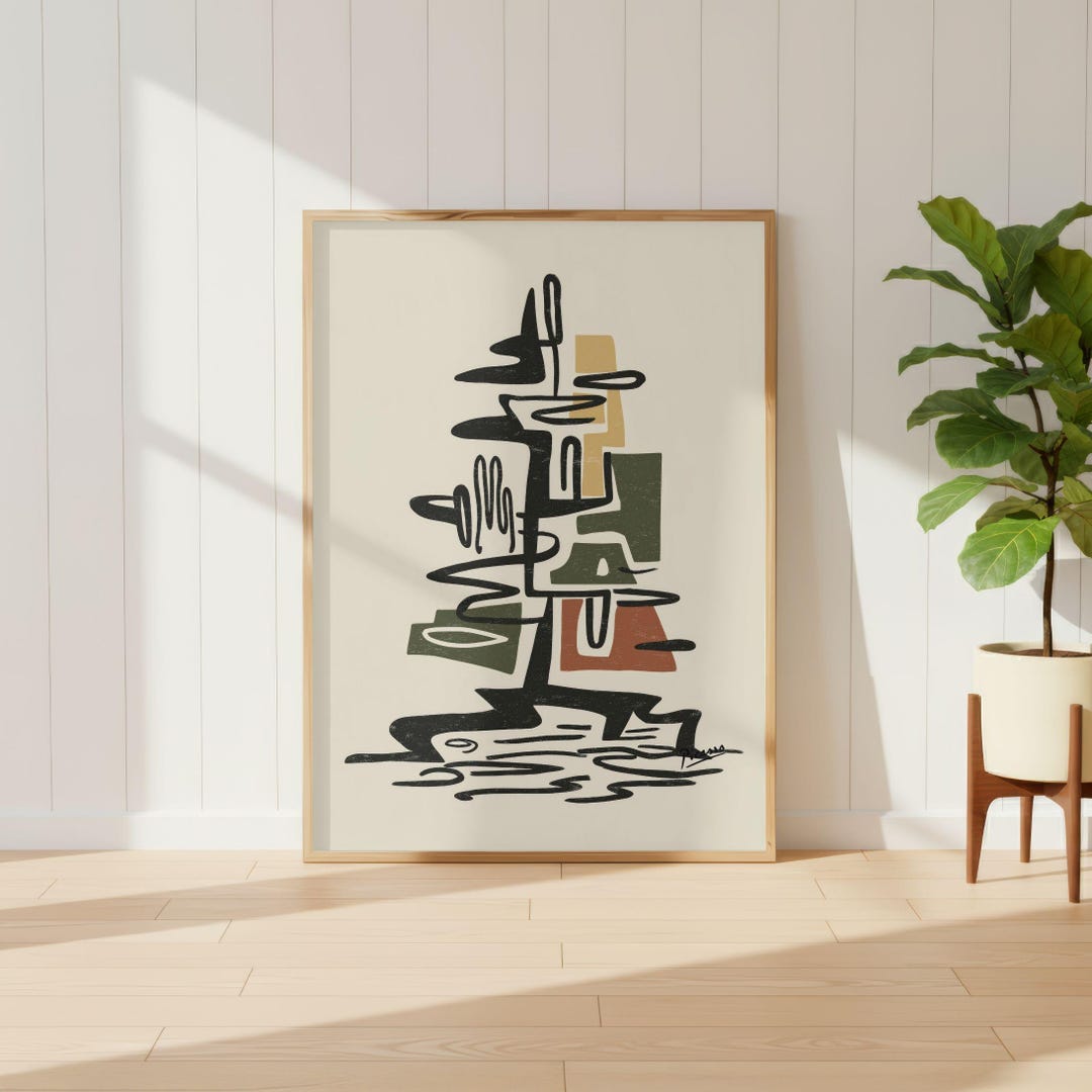 Mid Century Modern Abstract Wall Art, Minimalist Geometric Line Print ...