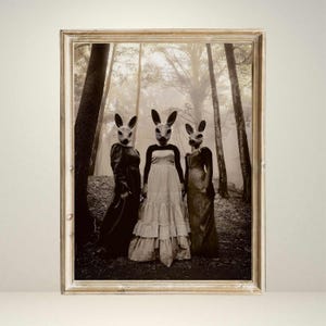 Rabbit Cult of the Forest, Vintage photography, Art Poster Digital Print, Dark Academia, Gothic Occult Poster, Witchcraft, Gothic Home Decor