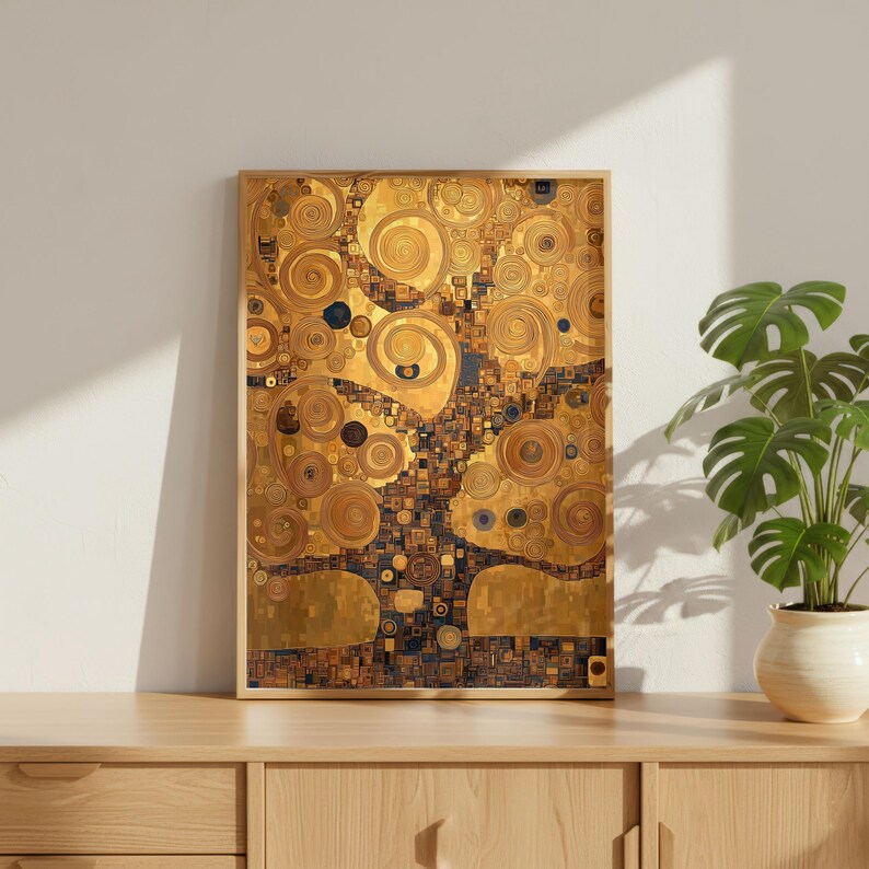 Gustav Klimt Inspired Tree of Life Poster, Golden Abstract Art Print ...