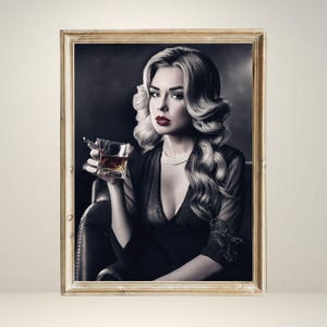 Woman Drinking Wine Poster, Black and White, Vintage Feminist Print, Sexy Bedroom Decor, Teen Girl Wall Art, Wine Bar Decor, Black and White