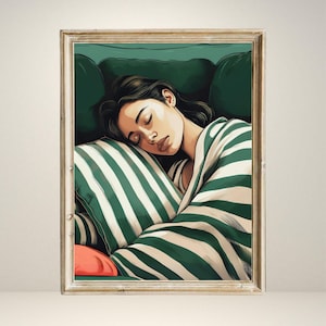 Emerald Green Abstract People, Large Wall Art Contemporary Artwork Minimalist Print Living Room Wall Art Stripe Woman Print Digital Download