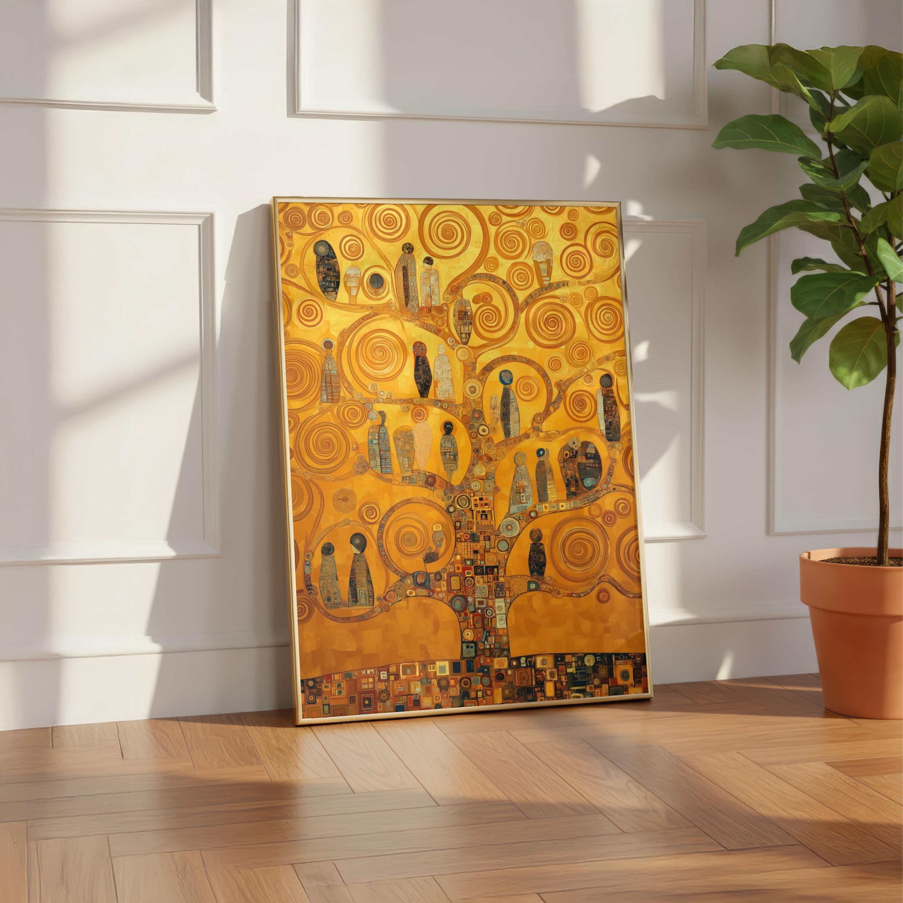 Klimt Inspired Tree of Life Poster, Art Nouveau Golden Wall Art Print ...