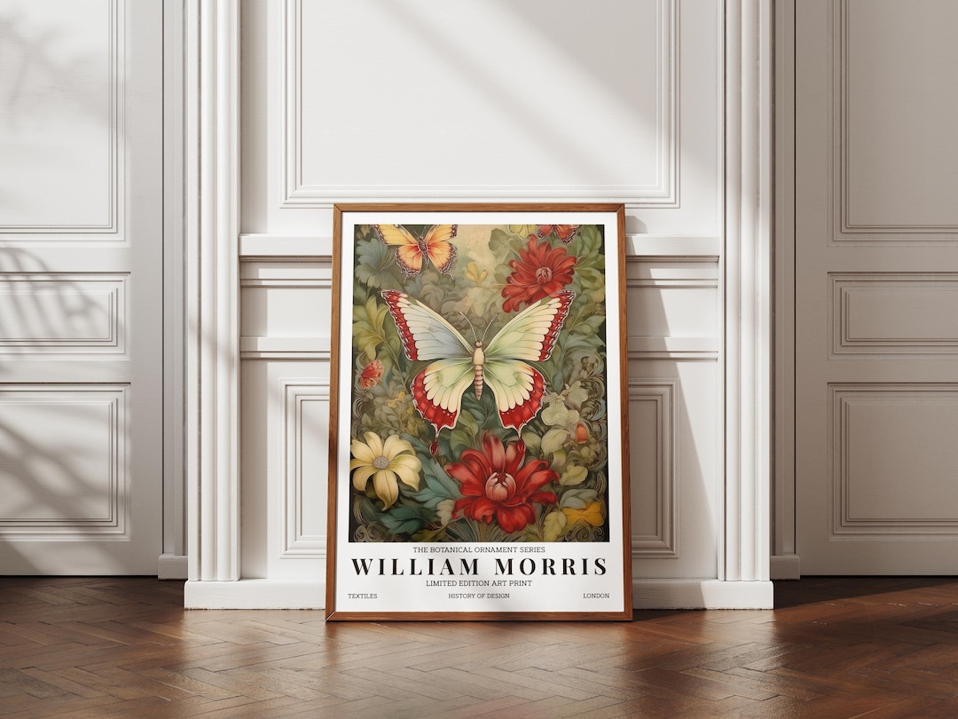 Butterfly Botanical Art Print, William Morris Style Floral Poster ...