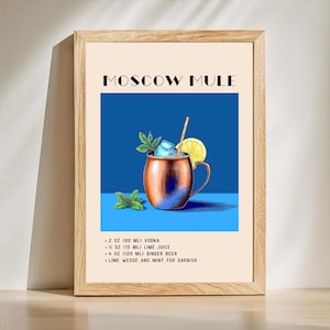 Moscow Mule Art Print | Bar Cart Decor | Kitchen Cocktail Art Poster | Mixology Gift for Her | Alcohol Sign Bar | Watercolor Retro Drink