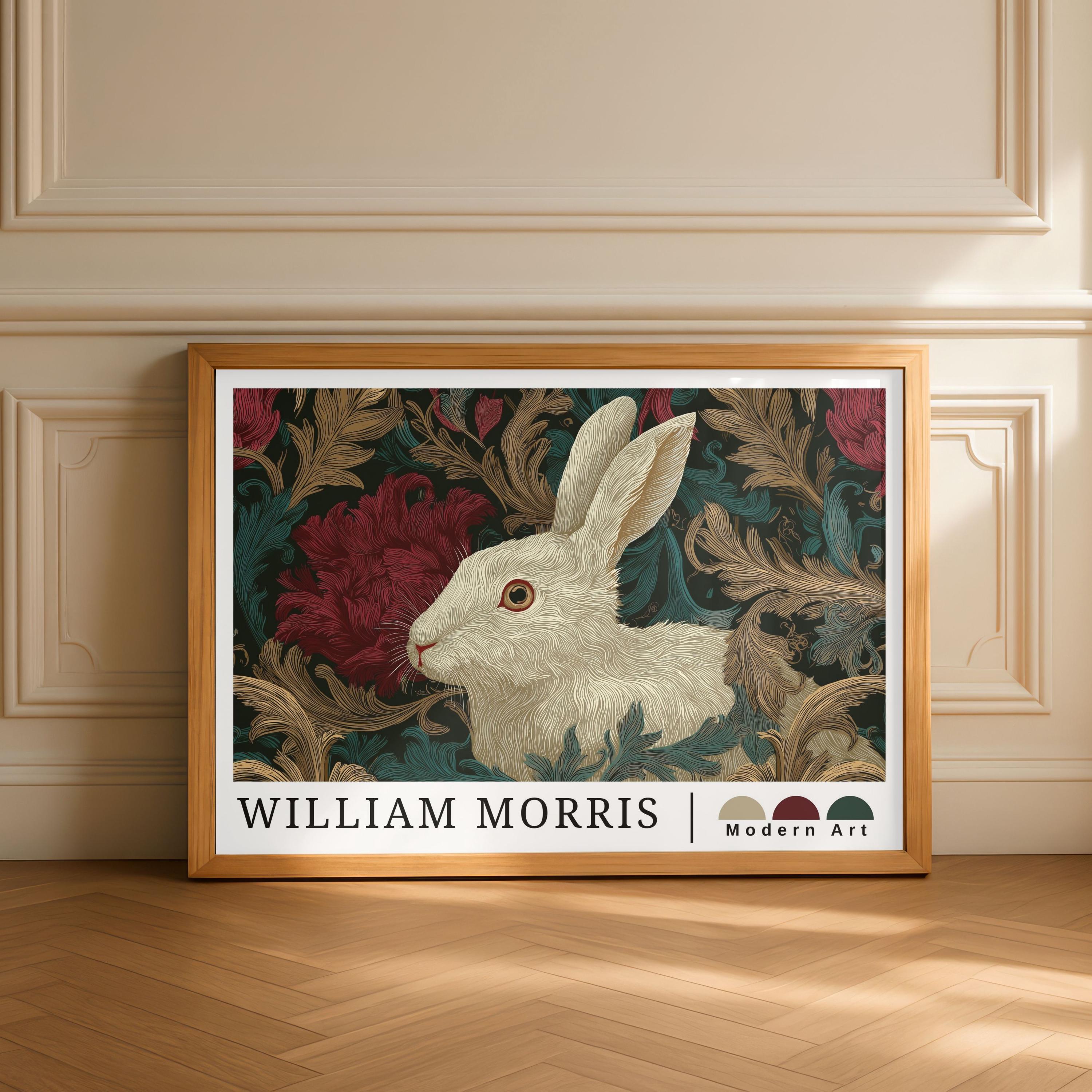 William Morris Inspired Rabbit Poster, Vintage Floral Bunny Wall Art ...