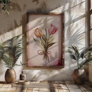 Watercolor Tulip Bouquet Wall Art Print Pink Pastel Floral Illustration for Home Decor, Botanical Poster, Spring Decor, Home Wall Decor