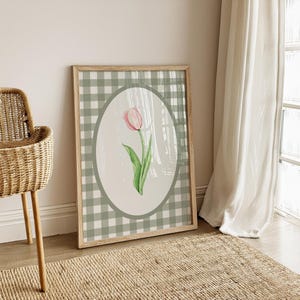 Vintage Tulips Illustration Print, Floral Wall Art, Shabby Chic Pink Flowers Print, Minimal Botanical Poster, Digital Cottagecore Home Decor