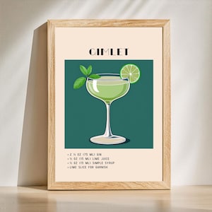 GIMLET Print | Green Minimalist Retro Digital Art | Bar Cart Decor | Digital Download Printable | Bar Cart Retro | Vintage Art