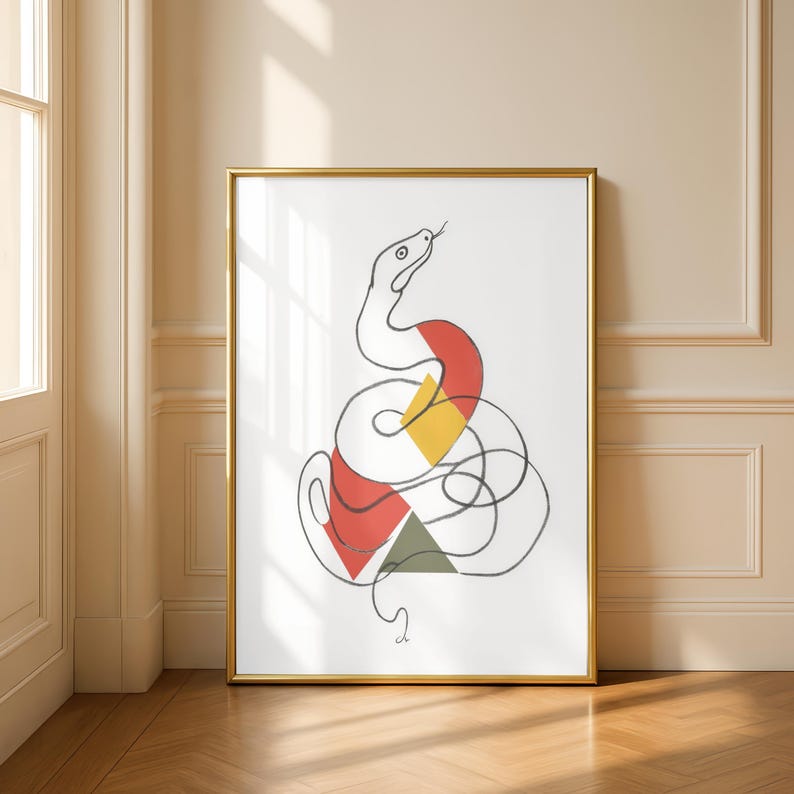 Picasso Snake Poster, Abstract Line Art, Minimal Geometric Animal Wall ...