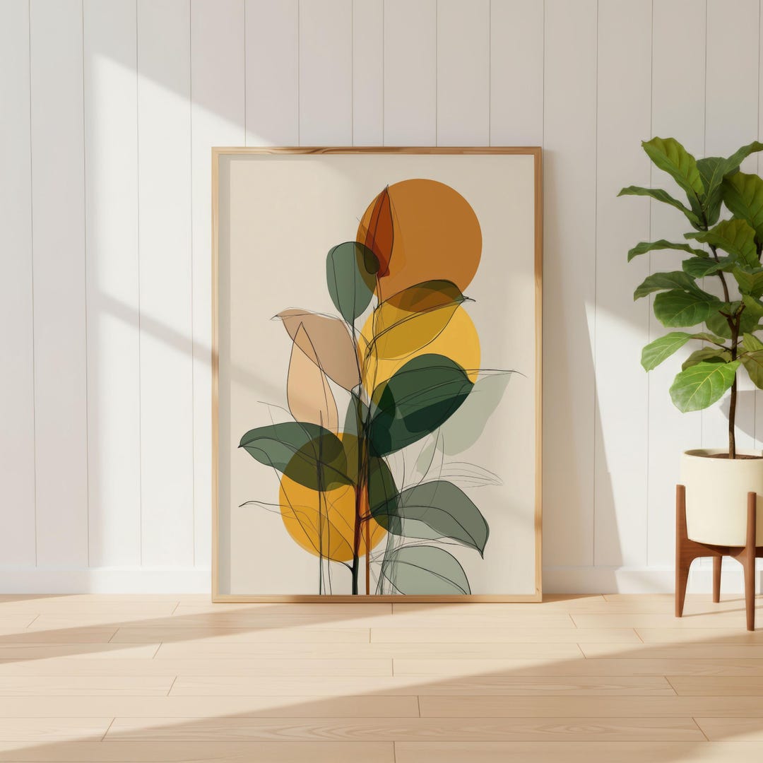 Mid Century Modern Botanical Art Print, Abstract Leaves Wall Decor ...