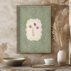 Vintage Tulips Illustration Print, Floral Wall Art, Shabby Chic Pink Flowers Print, Minimal Botanical Poster, Digital Cottagecore Home Decor