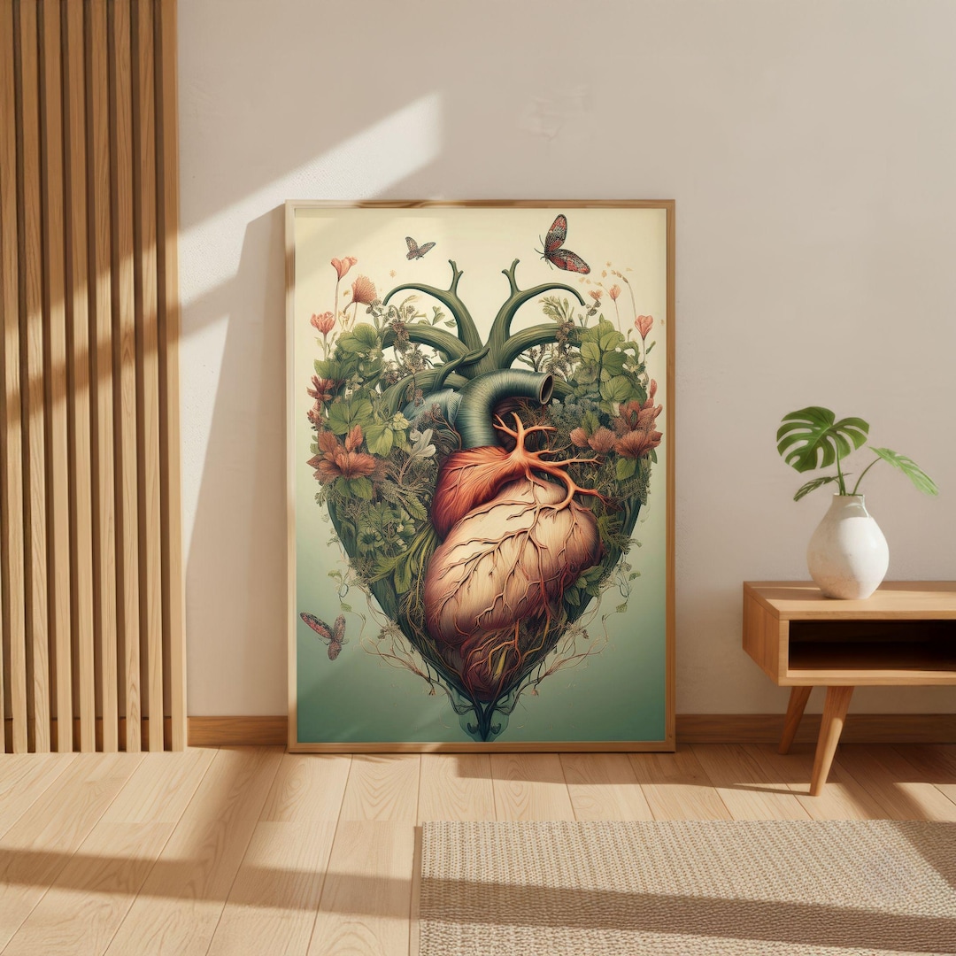 Botanical Anatomy Heart Poster, Surreal Floral Art Print, Anatomical ...