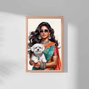 Modern Indian Woman with Dog Art Indian Pop Art Desi Women Dog Art LivingRoom Wall Art Indian Wall Art Feminist Poster Desi Girl Animal Art