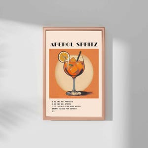 Aperol Spritz Cocktail Print | Orange Minimalist Retro Digital Art | Bar Cart Decor | Digital Download Printable, Bar Cart Retro