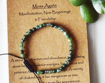 Moss Agate Bracelet, Man Jewelry, Spiritual Gemstone, Crystal Lover Gift, Manifestation Gemstones, Boho Graduate Gift, Metaphysical Gifts