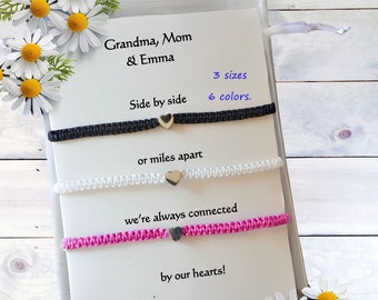 Mother's Day 3 Generations, Mothers Day 4 Generations Gift, Personalized Card, Waterproof Heart Charm Bracelets, Mother's Day Matching