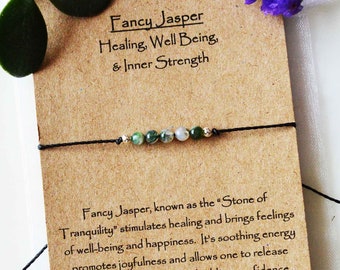 Fancy Jasper Bracelet, Green Jasper Adjustable String Bracelet, Handmade Chakra Anklet, Yoga Jewelry, Healing Crystal Gifts, Calmness