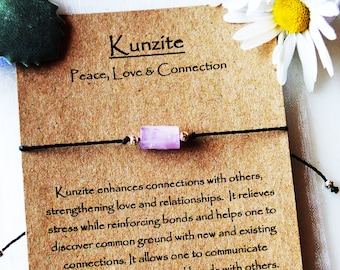 Kunzite Love Bracelet | Pink Crystal Heart Chakra | Emotional Healing Gemstone | Skinny Crystal Bracelet | Love Connection Gift