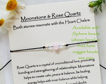 Rose quartz & Moonstone bracelet, rose quartz bracelet, moonstone bracelet, love crystal jewelry, love chakra crystal bracelet choose style