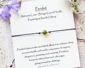 Peridot bracelet, August birthstone peridot bracelet, Green gemstone bracelet made with adjustable cord w meaning card breakup support gift
