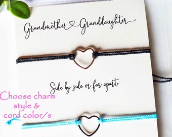 Adjustable String Charm Bracelet | 6 Styles & Colors | Godmother, Grandmother, Aunt, Wish Bracelet | Personalized Gift, Matching Bond