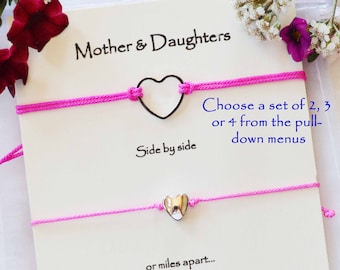 mother daughter bracelets, mother daughter matching string charm bracelets, mothers day gift from daughter, daughter gift from mother match