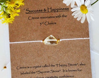 Success & Happiness Stone adjustable cord citrine bracelet, starting college gift, starting high school gift, starting middle school gift