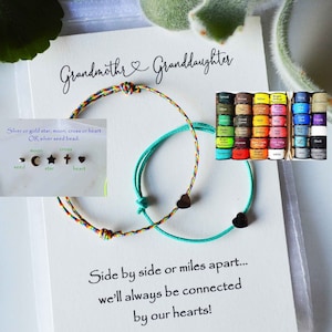 Matching Grandmother Granddaughter Bracelets - Waterproof String Bracelets with 5 Charm Options - Personalized Grandma Granddaughter Gift