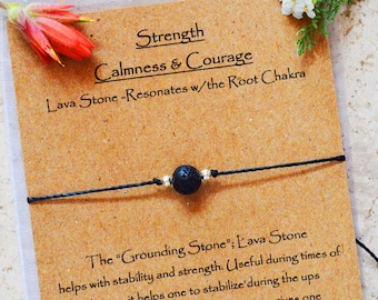 Strength string bracelet, courage stone jewelry, grief gemstone, lava rock bracelet, get well Gift, lavastone, Minimalist Resilience Crystal