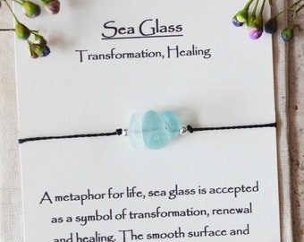 Sea glass adjustable bracelet, Sea glass Jewelry, Pink or Blue glass bracelet, Ocean Theme Jewelry Gift, Calming Gemstone, Ocean glass